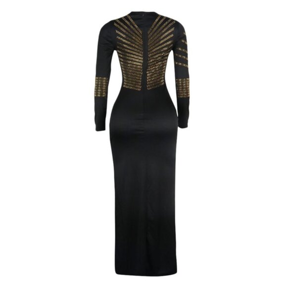 Women Maxi Dress Party Evening Gown Side Slit Long Sleeve Prom Club New Years - Picture 2 of 2